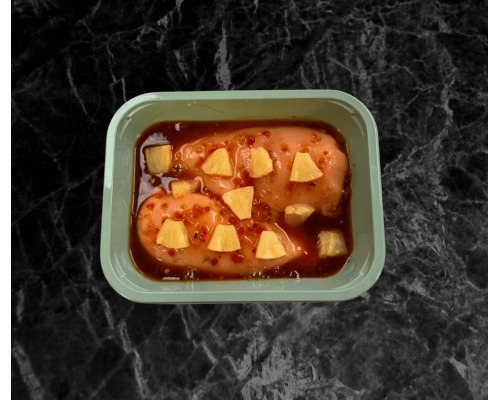 Oven ready chicken fillets in a sweet chilli and pineapple sauce